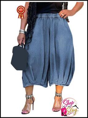 Women's Baggy Barrel Cropped High Rise Jeans Polyester Spandex Denim Pants